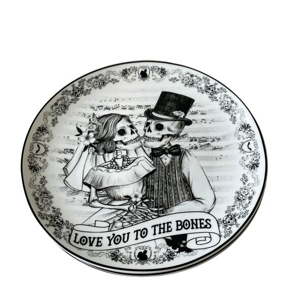 Eaton Fine Dining Halloween ‘Love You To The Bones’ 10.25” Plate Set of 4 - New! - Picture 13 of 15